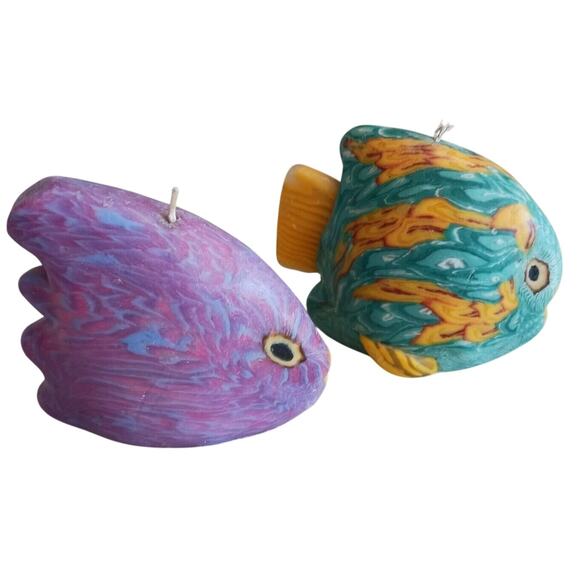 2 Candles Angel Clown Fish Romantic Kissing Lips Colorful Tropical 1970s Collect - Picture 16 of 16